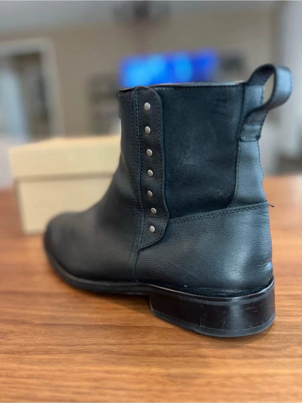 John Varvatos Black Leather Ankle Boots with Stud Details